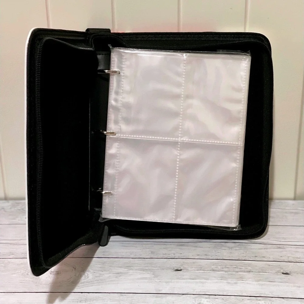 Red White Lightning Bolt 4-Pocket Trading Card Binder Zippered‎ Case with Strap